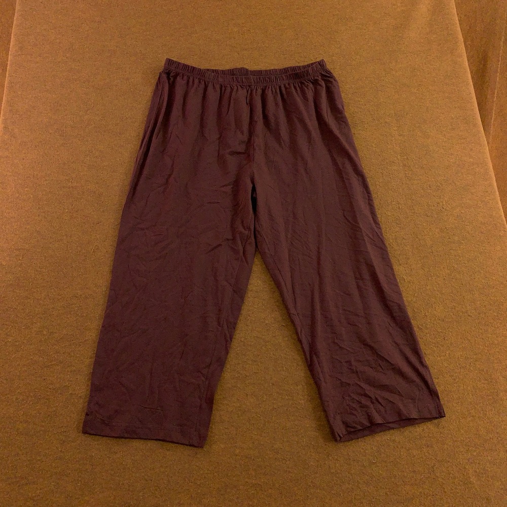 Collections Etc Womens XL Brown Cotton Knit Elastic Waist Crop Pants New